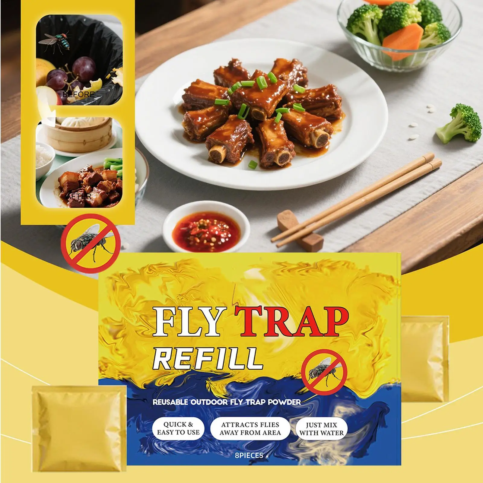Fly Trap Refill Packets Outdoor Bait Lure Refills Long-lasting Natural Attractant Insect Catcher Replacement for Garden Kitchen