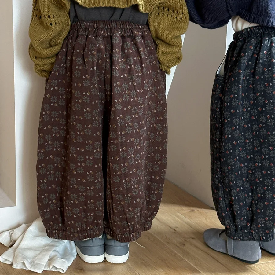 

Children Girls Floral Bloomers 1-9 Year Autumn Winter New Baby Mori Grandma's Wide-leg Pants Navy Coffee Boy's Loose Trousers