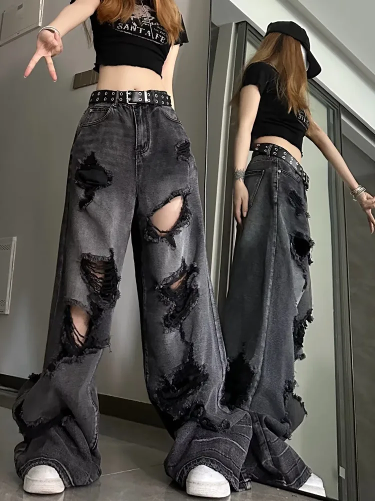 Niche Design Jeans, High Street Heavy Industry Wide Leg Pants, High-end Floor Length Pants, Trendy Brand Women\'s Jeans