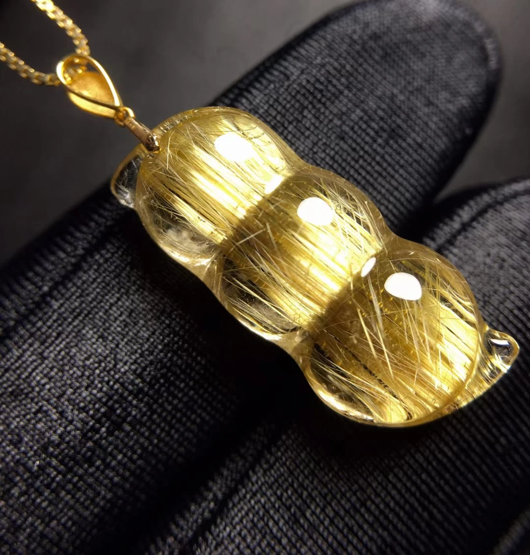 

Natural Gold Rutilated Quartz Pendant Bean Rutilated Quartz Jewelry 24*10.2*7.8mm 18K Gold Men Women Brazil AAAAAAA