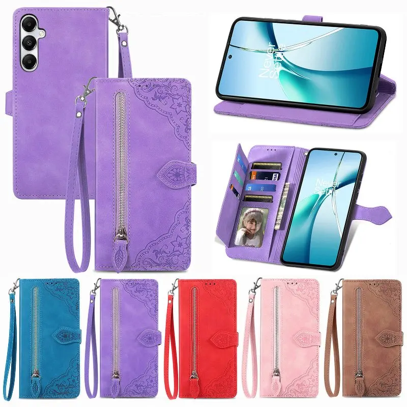 

Slim Leather Flip Phone Cover For OnePlus 13 12R 11 10T 9 Pro Ace 3 2 Pro 2V Nord 4 3 2T N30 N300 N200 With Zipper Wallet