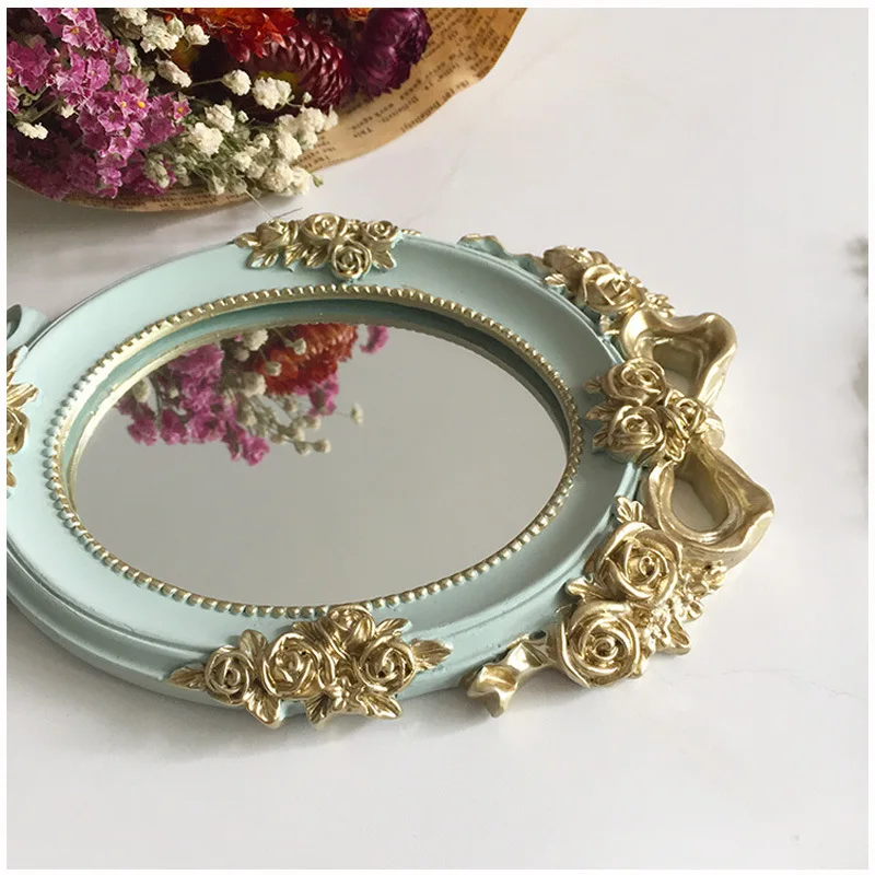 Rectangle Hand Hold Cosmetic Mirror with Handle Makeup Mirror Cute Creative Wooden Vintage Hand Mirrors Makeup Espelho 1Pc