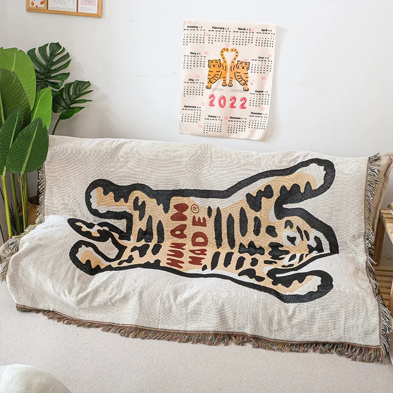 Tiger Pattern Sofa Blanket Decorate Tapestry Thick Outdoor Camping Mat Home Nap Blanket