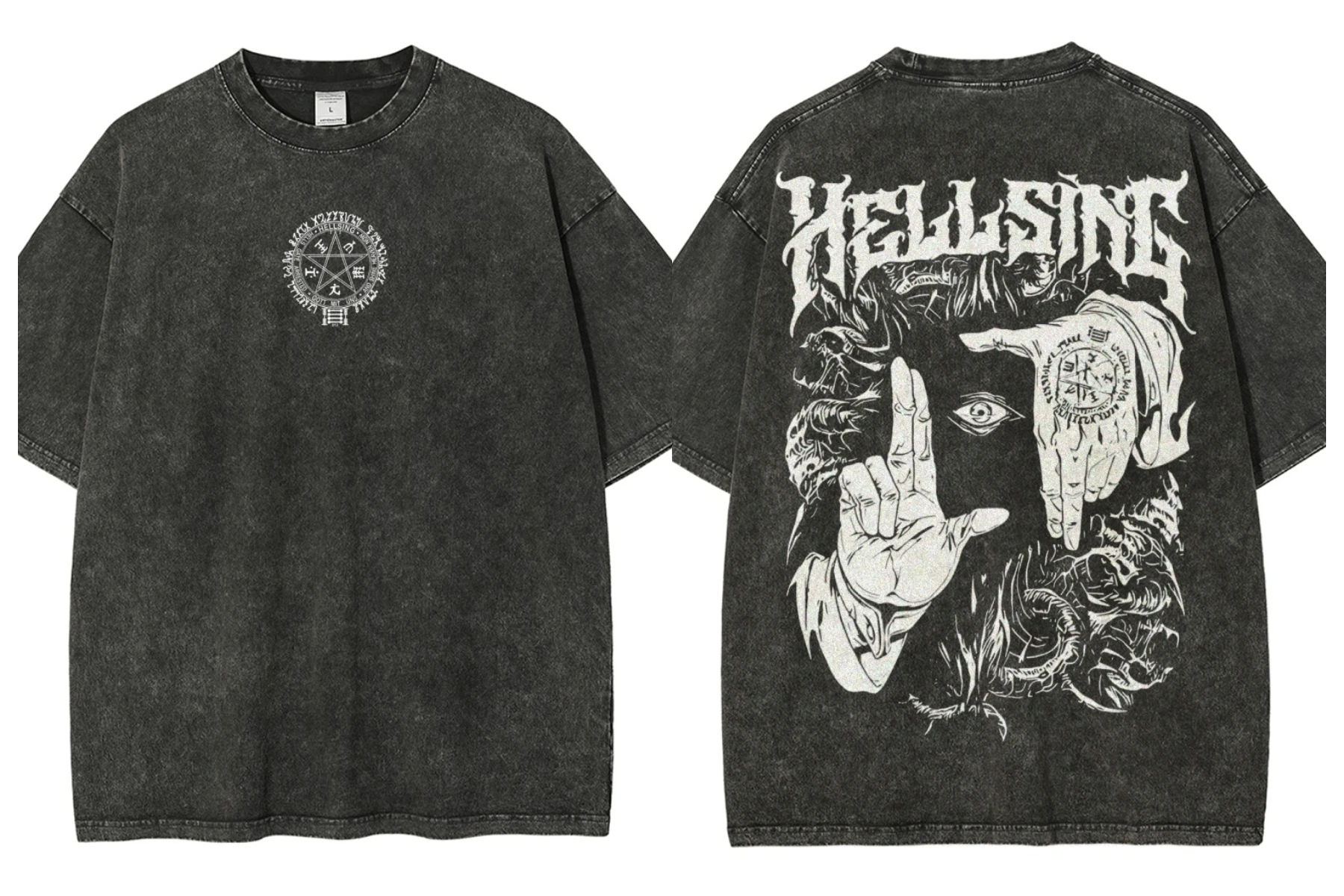 Anime Hellsing Alucard Cool Graphic T-shirt Men Vintage Manga Tshirts Oversized Cotton Tee Harajuku Male Casual Washed T Shirt