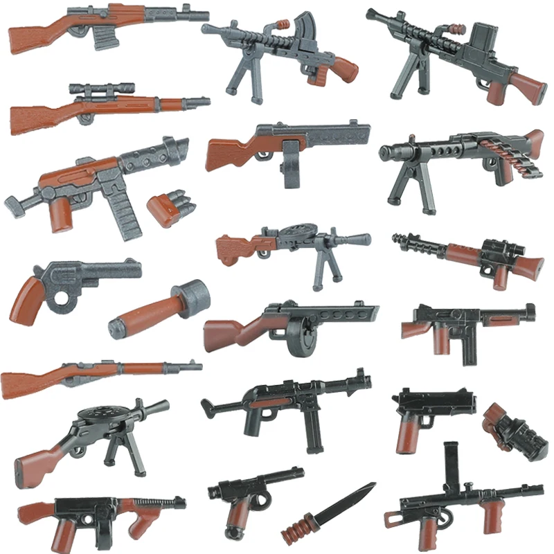 WWII Military Soldiers Weapons Accessories Building Blocks Guns Rifle Submachine two-tone Gun DP28 Farm Tols Shovel Hoe Bricks