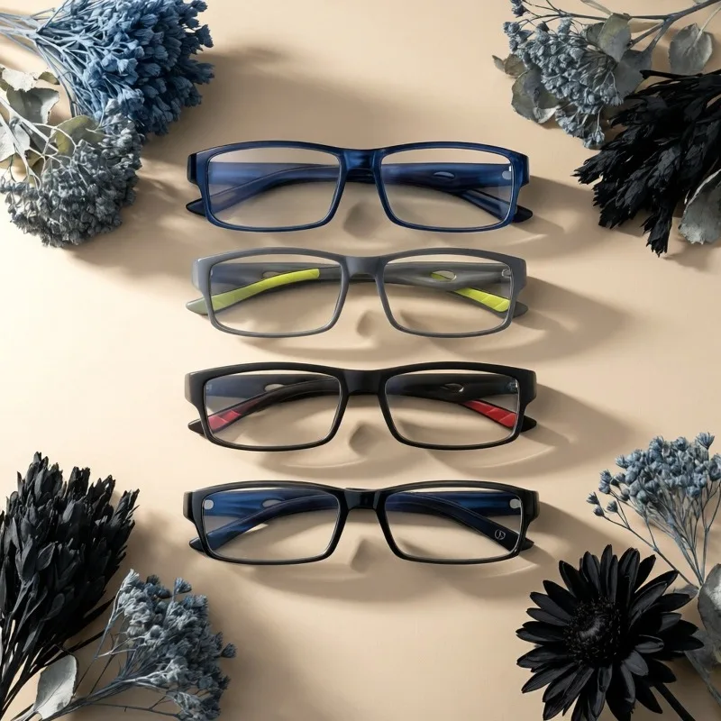 Ultraleichte Rechteckige Anti-Blaulicht-Lesebrille für Männer und Frauen, Modische Anti-Ermüdungs-Lesebrille