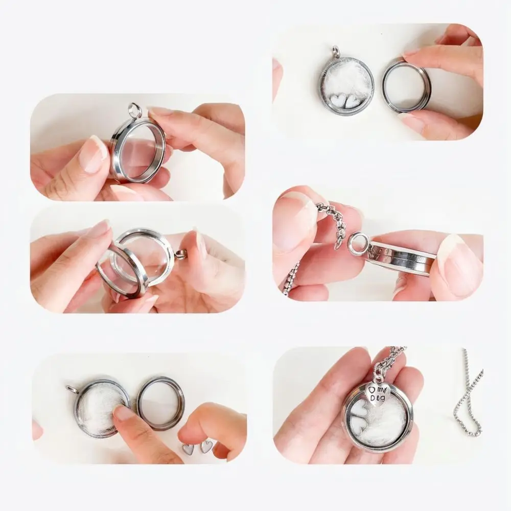 Heart Locket Cremation Necklace Stainless Steel Pet Memorial Jewelry Keepsake For Dog Cat Hair And Tooth Storage