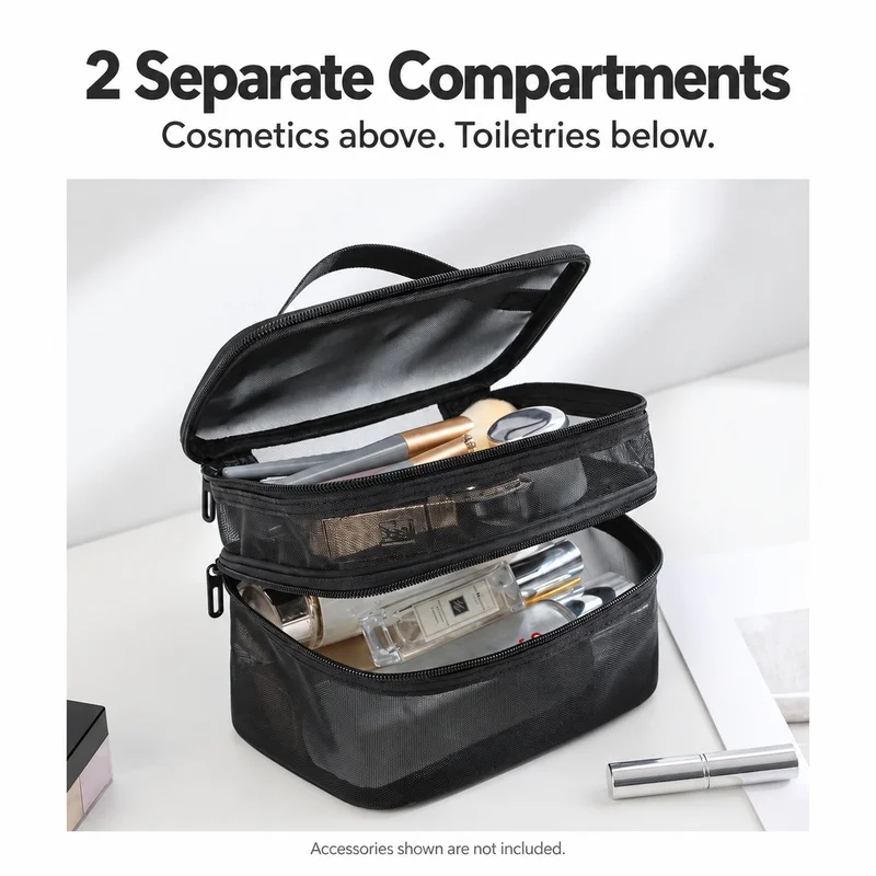 Double Layer Toiletry Bag Large Capacity Transparent Travel Cosmetic Organizer With Handle For Makeup Bathroom Essentials