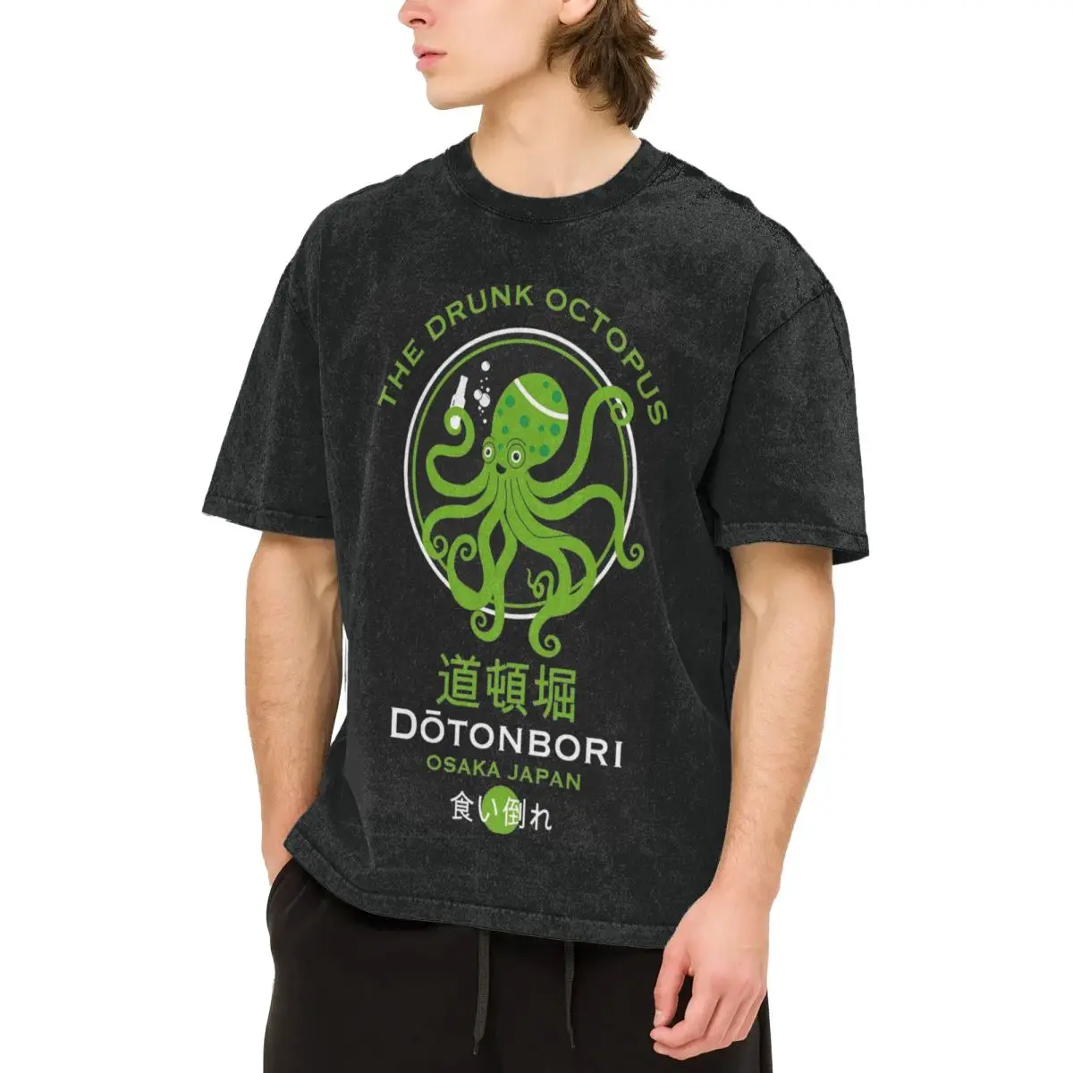 Men's Osaka Dotonbori Drunken Octopus T-Shirts Japanese Style Street Food Lover Tops Beach Short-Sleeve T Shirt O-Neck Tee Shirt