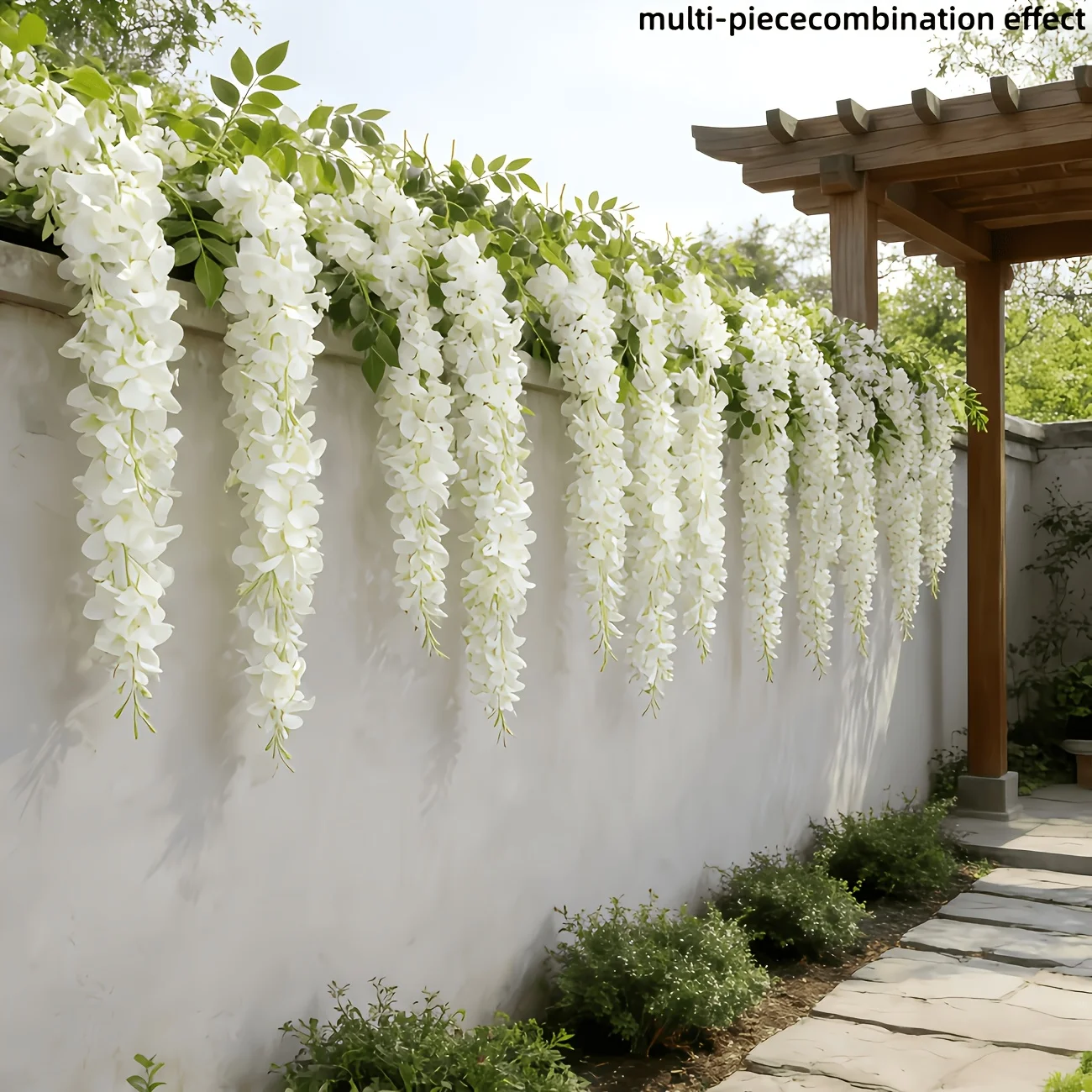 48 künstliche Glyzinienranken, künstliche Blumenranken für Innen- und Außendekorationen/weiß, geeignet für Hochzeitsdekorationen, Bögen, Gärten, Terrassen, Deckendekorationen, Rankgitter-Dekorationen, Deckendekoration – Detail 8