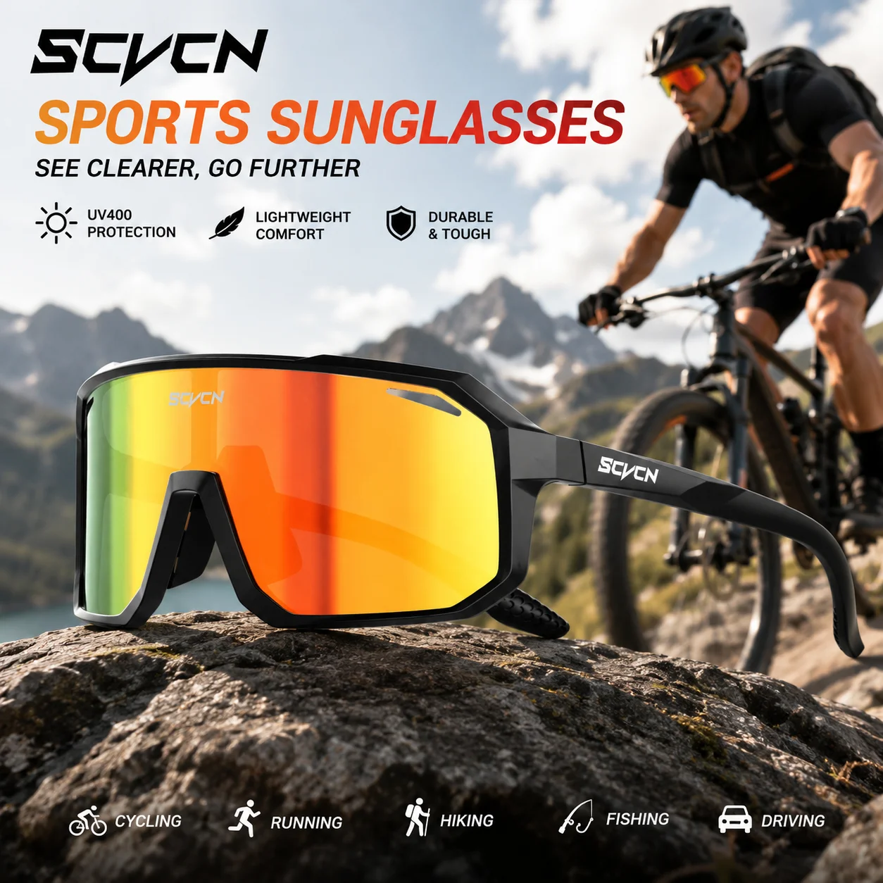Kapvoe Polarisierte Fahrradbrille, Fahrrad-Sonnenbrille für Herren, Sport, MTB, Bergbrille, Damenbrille, Geschwindigkeit, Rennrad, Schutz