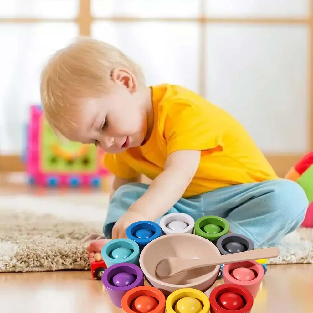 

10 Color Color Sorter Game Wooden Early Education Balls in Cups Montessori Cognition Games Training Sorting Matching