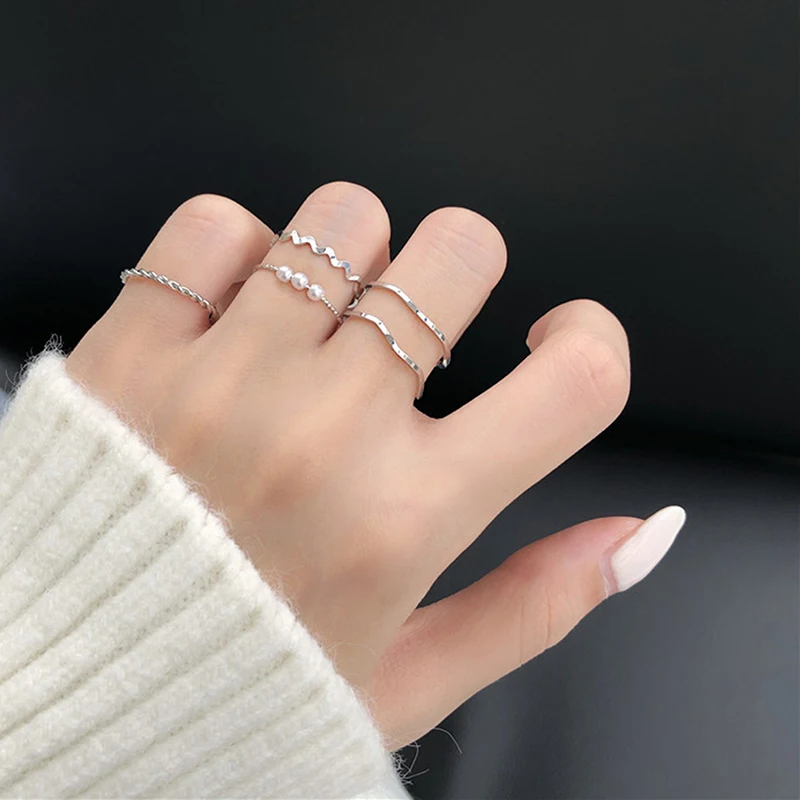 Sterling Silver Minimalist Geometric Round Rings For Women Trendy Fine Jewelry Opening Irregular Accessories