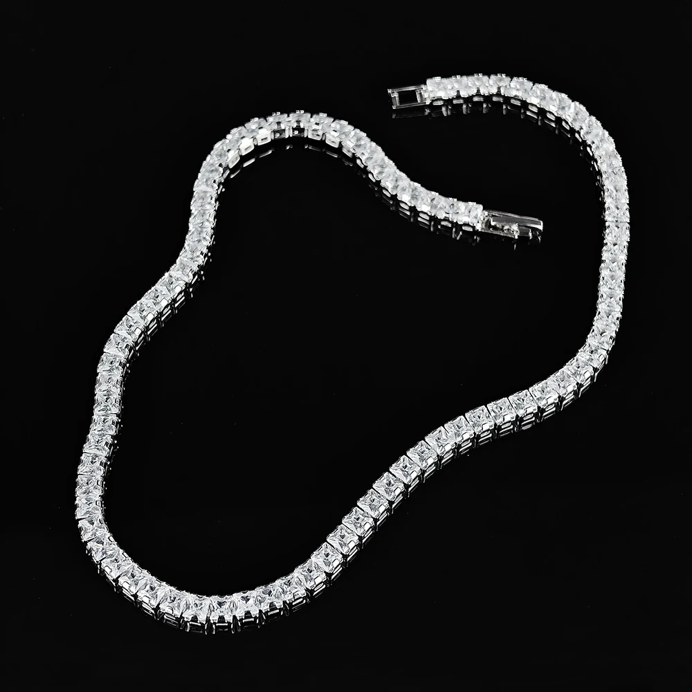 Trendy Square 4mm CZ 40cm Chain Hip Hop Silver Color on The Neck Tennis Necklaces for Women Anniversary Gift Jewelry X7330
