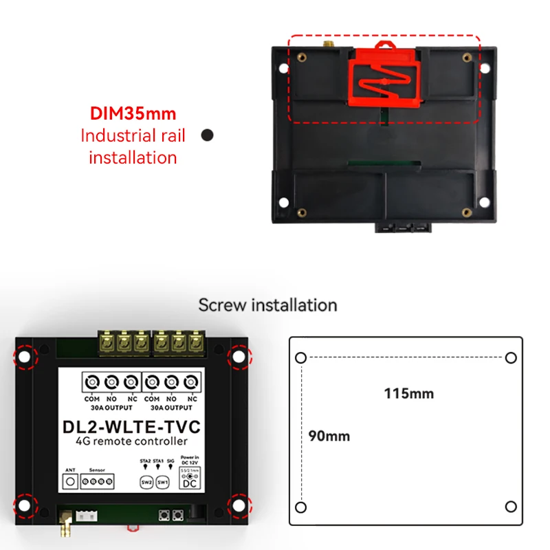 DL2-WLTE GSM Smart 2 Channel GSM 4G LTE APP Remote Control 30A Relay Output ON/OFF Switch APP Control Alarm Power Failure Alarm