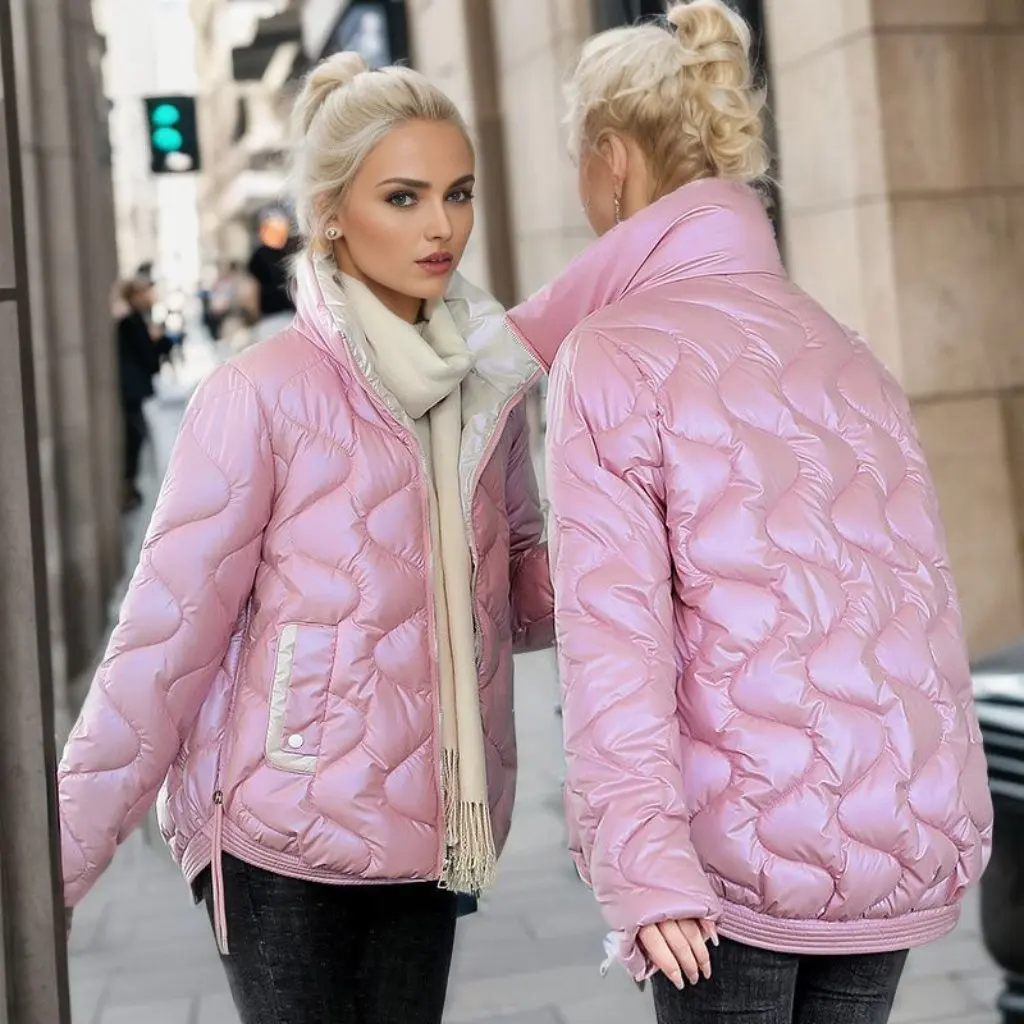 

Winter Women's Cotton Coat Fashion Bread Style European American Trend Bright Face Collar down Jacket Women's Clothing