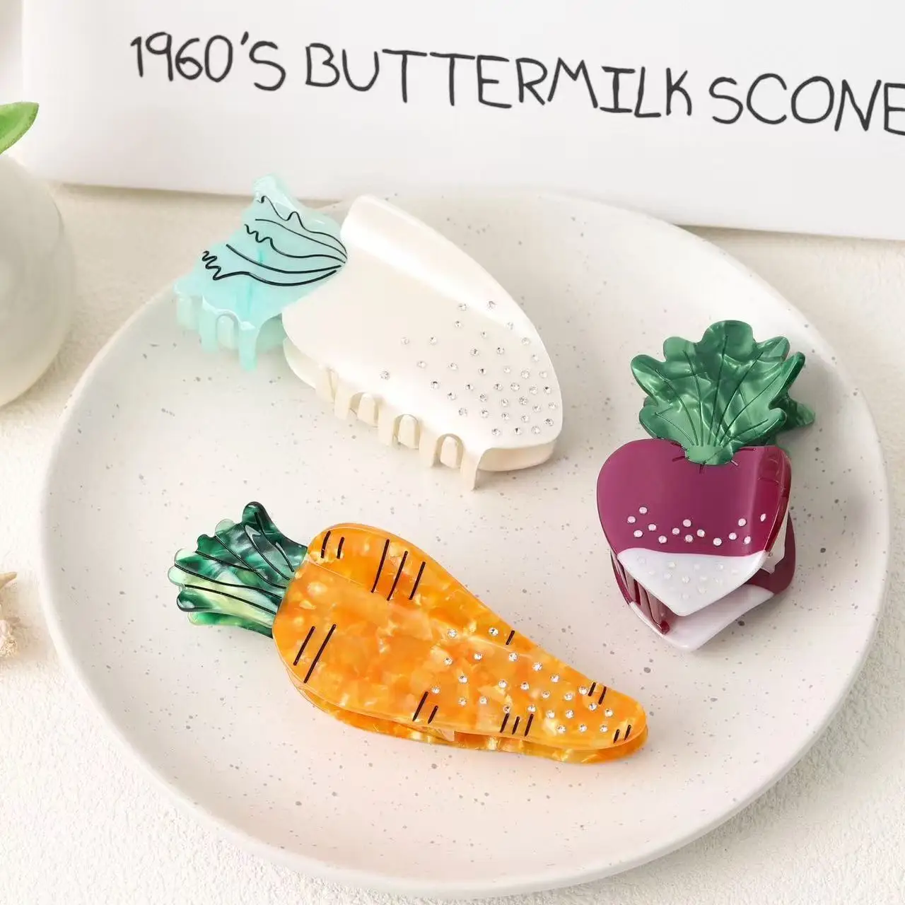 

2025 NEW Vegetable Series Acetate Hair Claw Rhinestone Carrot Turnip Claw Clips Crab Hair Clips Hair Accessories for Women Girls