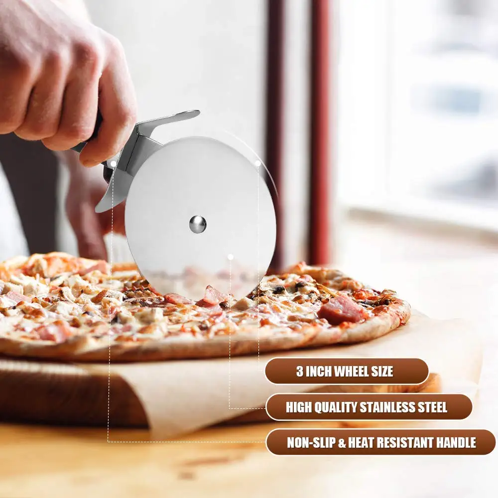 Pizza Cutter Stainless Wheel Easy to Cut and Clean Super Sharp Pizza Slicer Dishwasher Safe Handles Large and Small Pizza