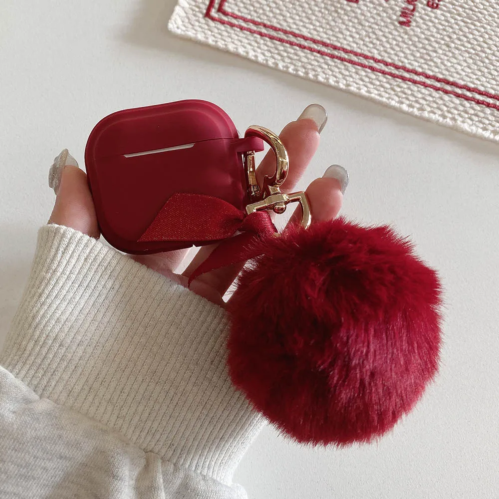 Funda protectora de silicona suave para auriculares con colgante de bola de felpa para Airpods 4, Funda para auriculares Apple Air pods Pro 2 1 3 Funda