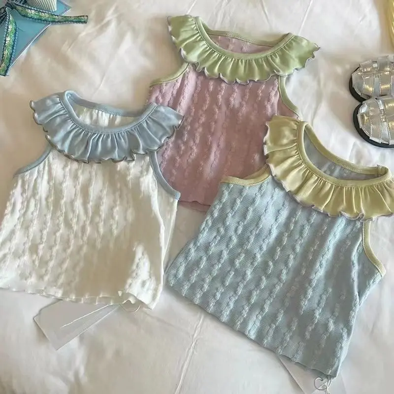 2025 Thin Summer Contrasting Vest Sleeveless Western-style Korean Version Versatile Girls' Top