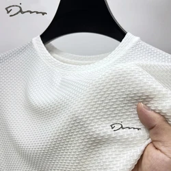 New Brand Embroidery Ice Silk Breathable O-Neck T Shirts Soft Short Sleeved 2024 Summer Thin Loose Elasticity Trend Men Clothing