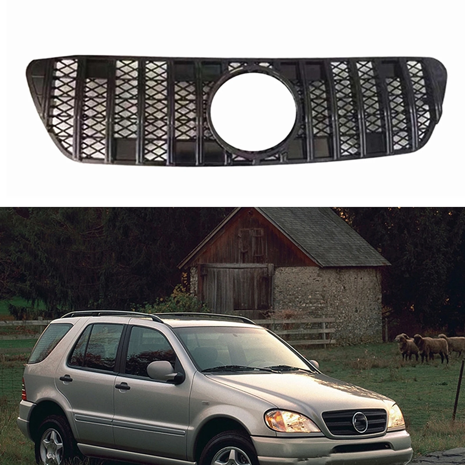 Pop Front Bumper Hood Grille Grill Mesh W/ Insect Proof Net For Mercedes-Benz W163 ML Class ML250 ML300 ML320 ML350 ML500 1999-2
