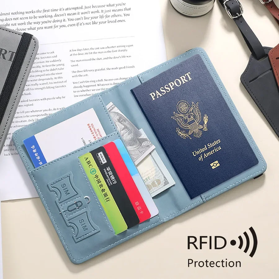 Unisex PU Strap RFID Travel Wallet Passport Holder Passport Cover Luggage Tag Ticket Clip Id Card Holder Travel Passport Wallet