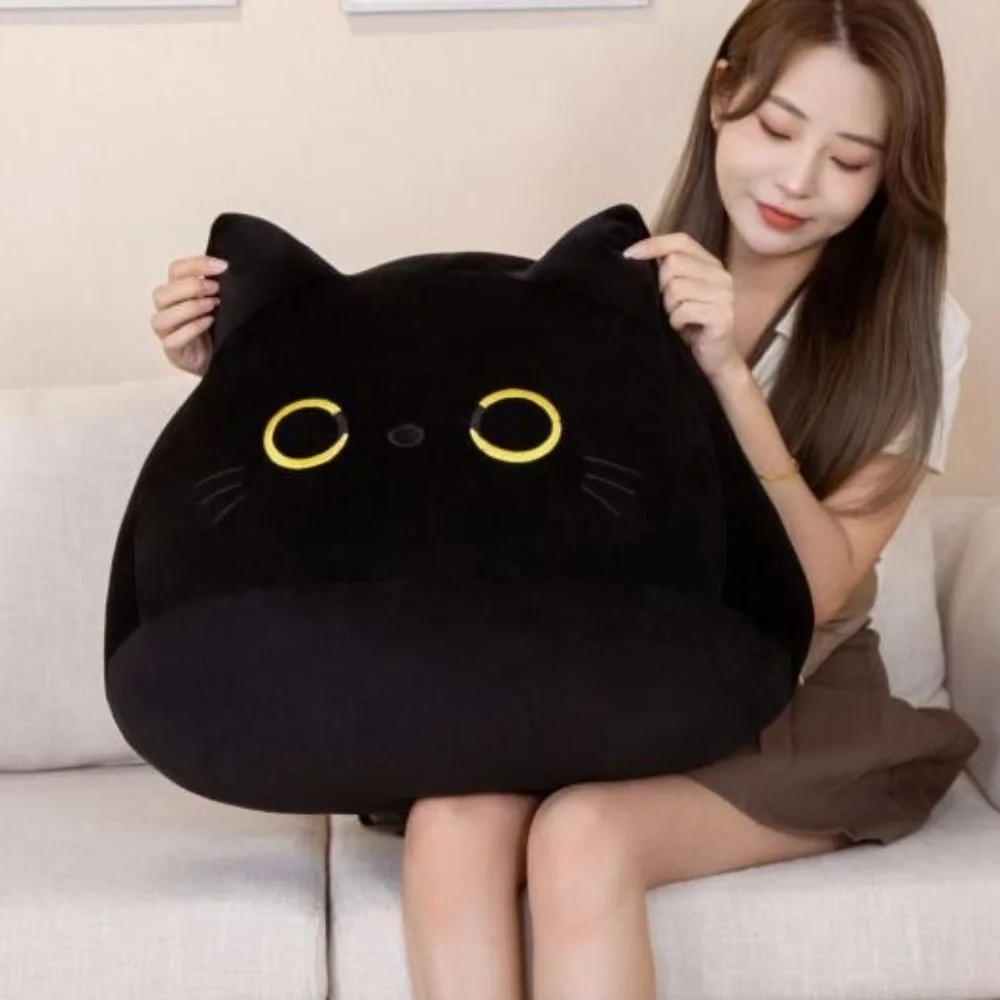 Cartoon Round Ball Black Cat Plush Doll Cuddly 4 Size Plushie Stuffed Toy Small Pendant Gift