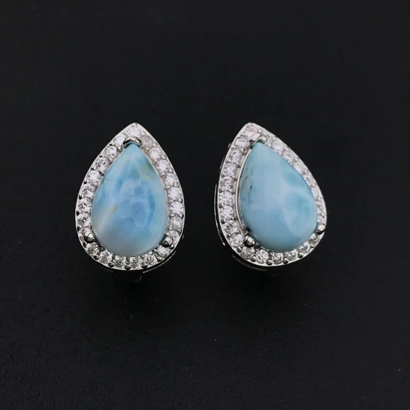 CSJ orecchini Larimar naturali argento Sterling 925 Malachite pietra preziosa pera 8*12mm per regalo di compleanno per gioielli da donna