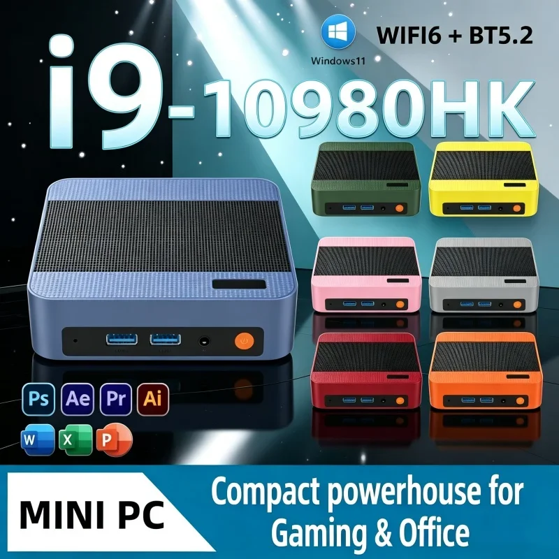 Powerful High Speed Mini PC Intel Core i9 10980HK Win11 12 Color Options 1TB SSD 16GB/32GB RAM WIFI6 BT5.2 4K Gaming Computer