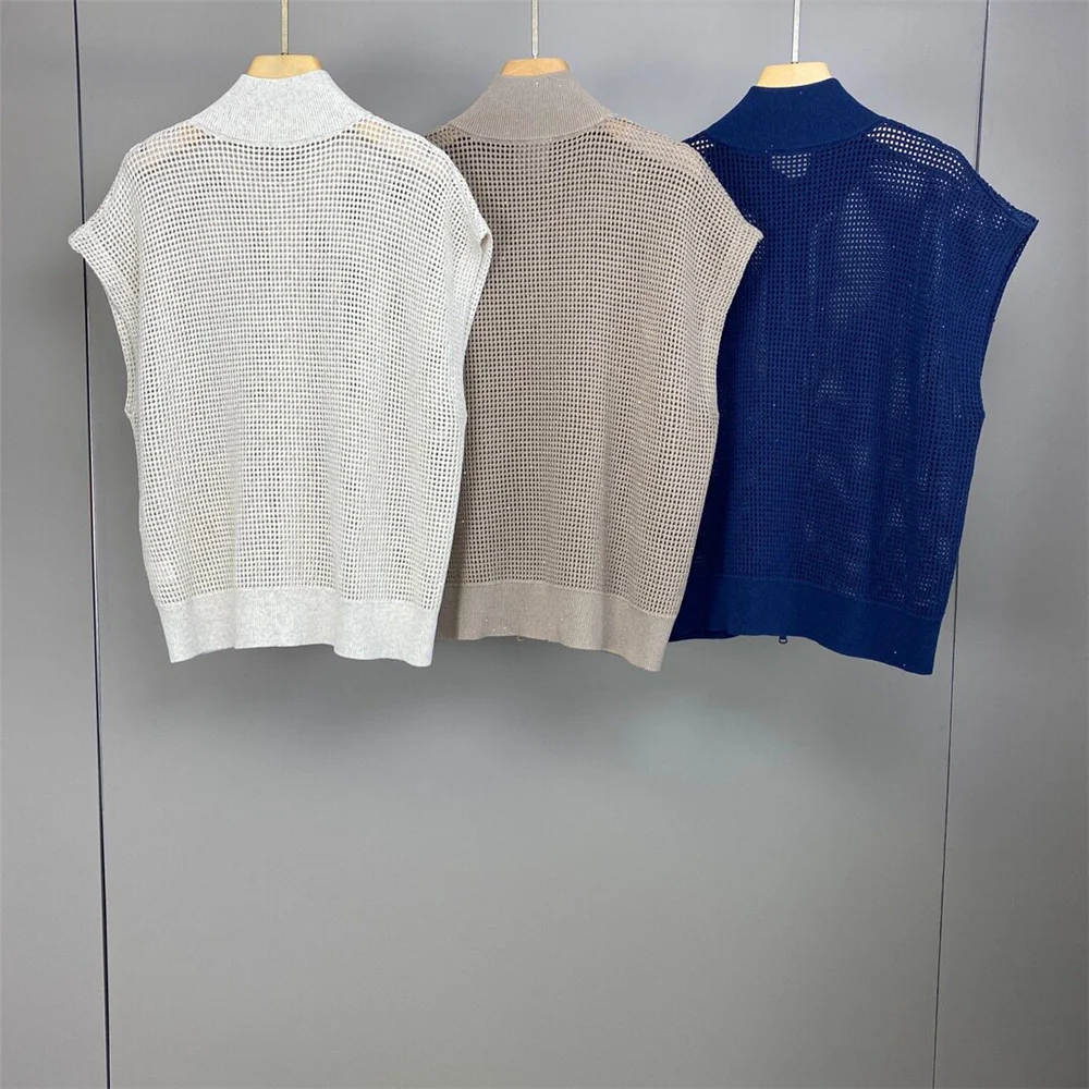 

Женский вязаный жилет с воротником-стойкой на молнии, лето 2026