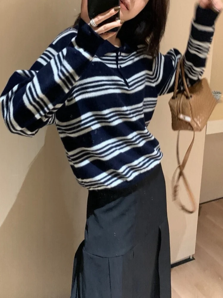 Dongda Gate 2025 Herbst Neue Casual Einfache Retro College Sle Gestreiften Ne Gestrickte Pullover frauen Faion Weiche Medium T...