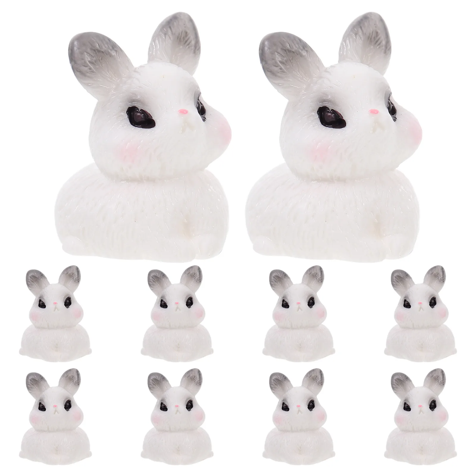 

10 Pcs Miniature Bunny Figurines Cartoon Rabbit Decor Resin Statue Garden Car Decorative Artware Small Space Adornment