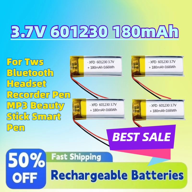 

High-Quality 4PCS 3.7V 601230 180mAh Lipo Rechargeable Battery for Tws Bluetooth Headset Recorder Pen MP3 Beauty Stick Smart Pen