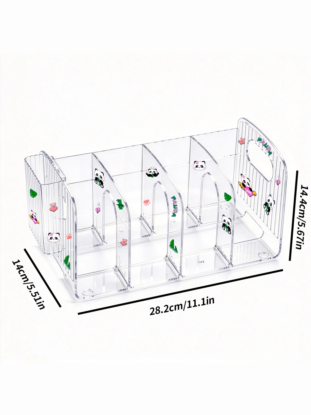 Clear Multi-Grid Desktop File Organizer, Bookend Rack, Free Pen Holder & Panda Stickers, for Books, Magazines, Office Supplies