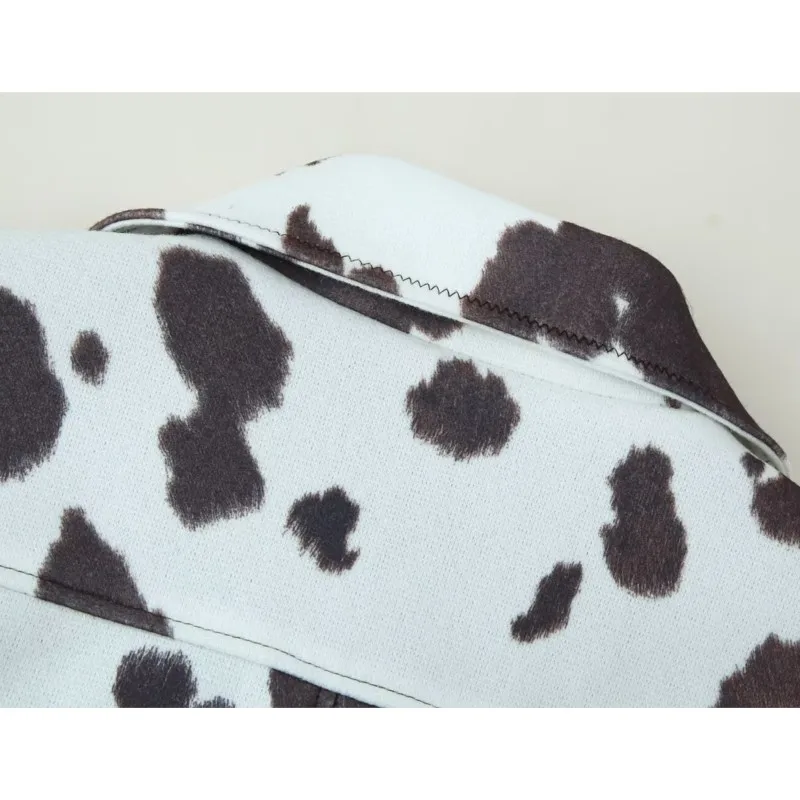 الخريف الشتاء المرأة طباعة سترة عادية التلبيب طوق كم طويل المرأة معطف قصير الإناث زر القمم #4