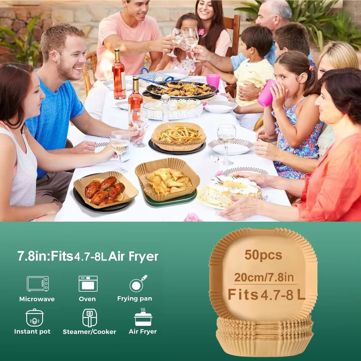 Paper for Air Fryer 20cm Square Air Fryer Accessories for Ninja, Cosori 5.5L, 6L,4.7L,6.5L Oil-Free Air Fryers
