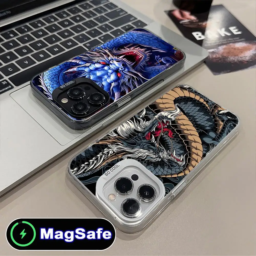 East Orient Dragon حافظة هاتف محمول لهاتف آيفون 16 15 14 13 12 11 Pro Max Plus MagSafe غطاء فاخر مطبوع ملون شفاف