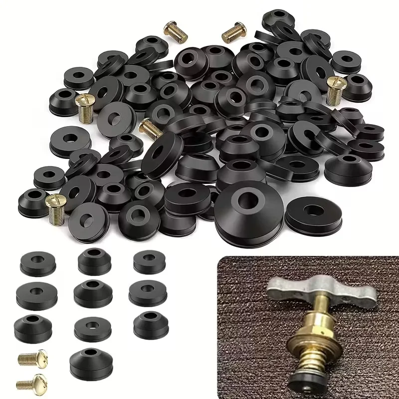116PCS Assorted Tap Washers O-ring Rubber Faucet Washers Replacement Sealing with Screws Flat Beveled for Repairing Faucet Leak