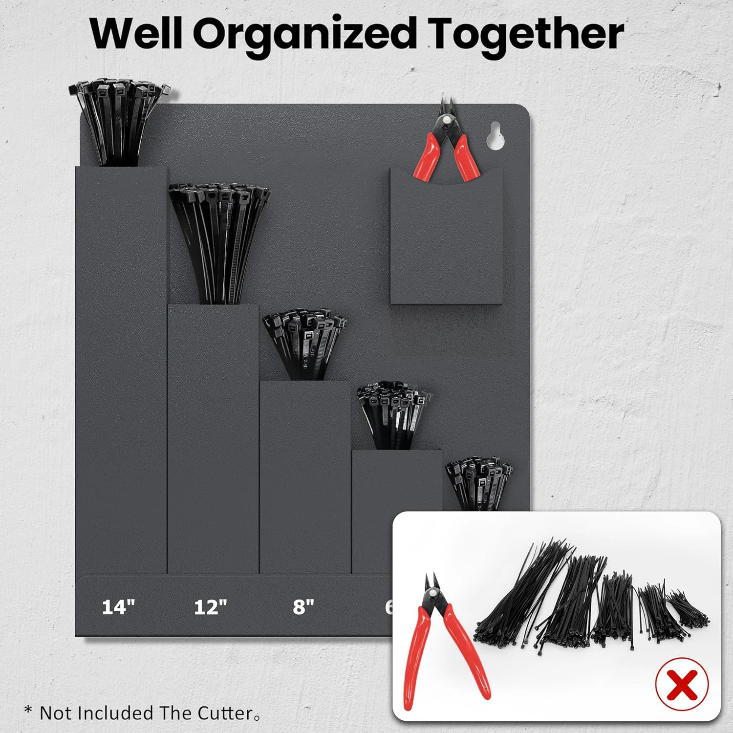 Cable Tie Holder, Wall Mount Storage Rack Organizer for Workshop, Shed, Garage, Home, equipped with Fit Various Lengths Zip Tie