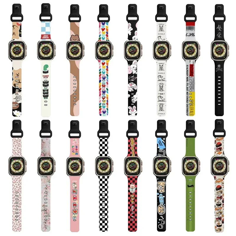 

Cartoon Pattern Silicone Watchband for Apple Watch All Series Ultra SE 38 40 41 42 44 45 49mm iWatch Watch Strap