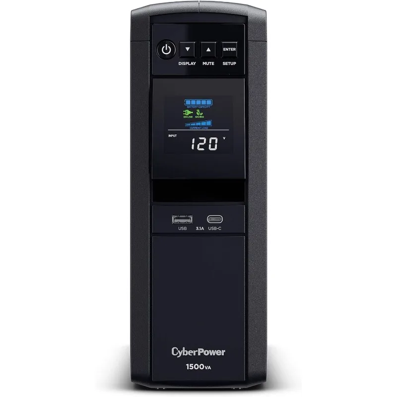 CP1500PFCLCD PFC Sinewave UPS System, 1500VA/1000W, 12 Outlets, AVR, Mini Tower,Black