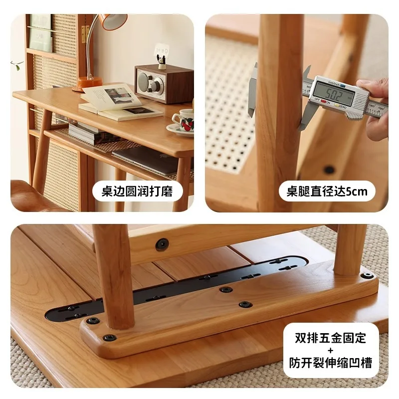 مكتب من الخشب الصلب بالكامل قابل للتخصيص، مكتب شقة صغير من الكرز، لوحة كلمات على الحائط، كمبيوتر بشريط طويل، مكتب ضيق