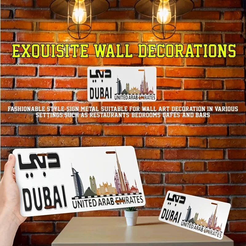 Targa in alluminio ispirata a Dubai - Arte da parete retrò, metallo decorativo per bar, bar o ristorante, arredamento per la camera alla moda w