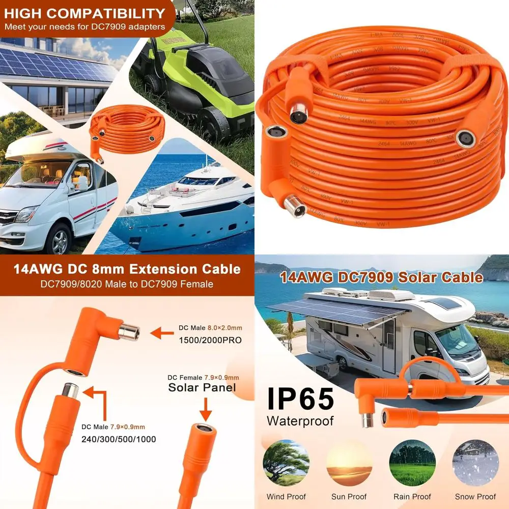

Кабель-удлинитель 14AWG DC 8 мм - Панельный кабель 100T, DC7909 (гнездо-штекер) с адаптером DC8020 (штекер), для портативных электростанций