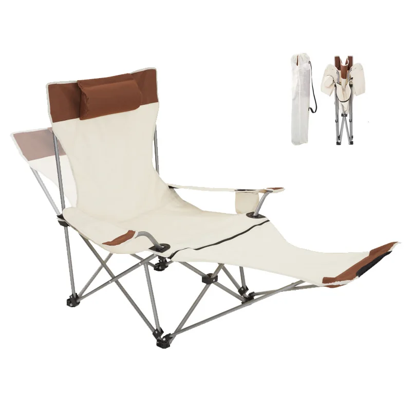 

Outdoor Lounger Portable Folding Reclining Beach Camping Chair with Footrest and Storage Bag