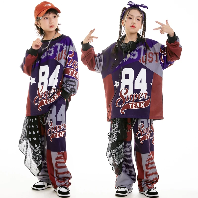 2024 Kids Clothing Long Sleeves Tops Pants Hip Hop Dance Clothes Loose Practice Wear Girls Jazz Dance Costume Boys Suit BL13900