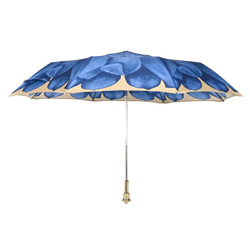 Folding Umbrella Blue Flower Gem Sun Umbrella Sunscreen Sunshine and Rain Small Fresh Muse