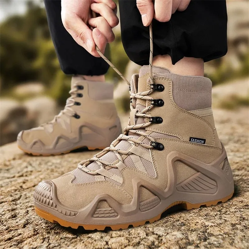 Men Tactical Boots Lace Up Brand Ankle Hiking Shoes Desert Work Boot Waterproof Size Plus Unisex Climbing Shoes