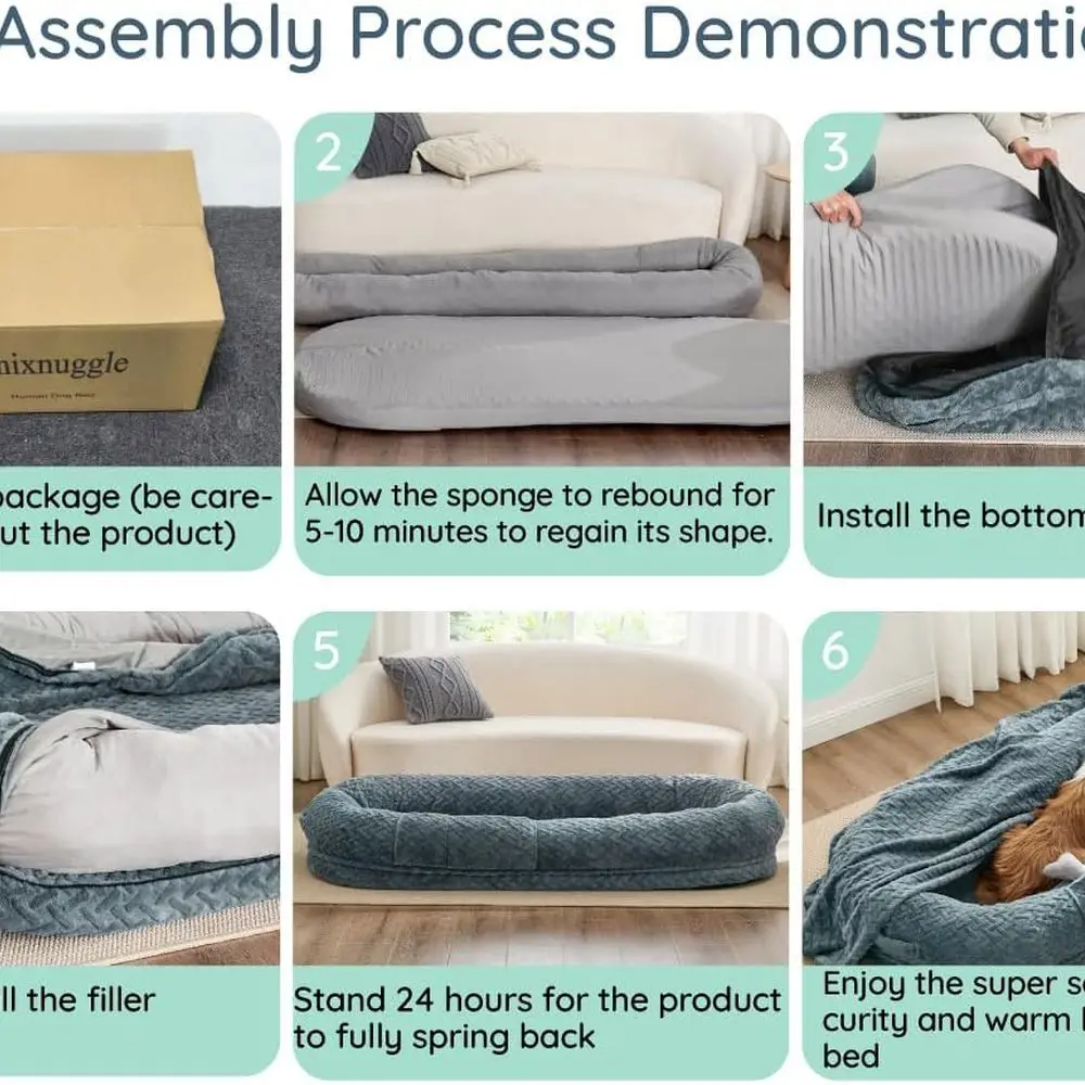 سرير كلب فاخر من الفرو الصناعي باللون الأزرق الرمادي مع مقبض، 72 × 40 × 10، للبالغين